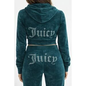 NWT JUICY COUTURE Y2K Velour Bling Tracksuit  Heritage Green Size Large